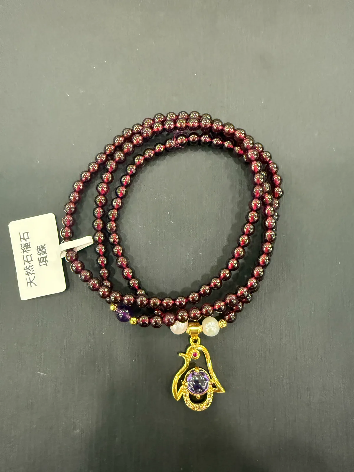 紅色石榴石・珠串項鍊 GAR-N-S-00033